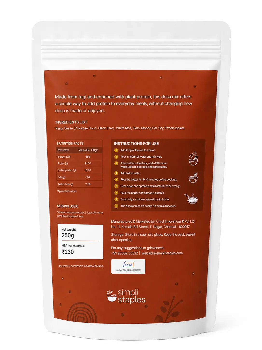 Ragi dosa mix pack in use